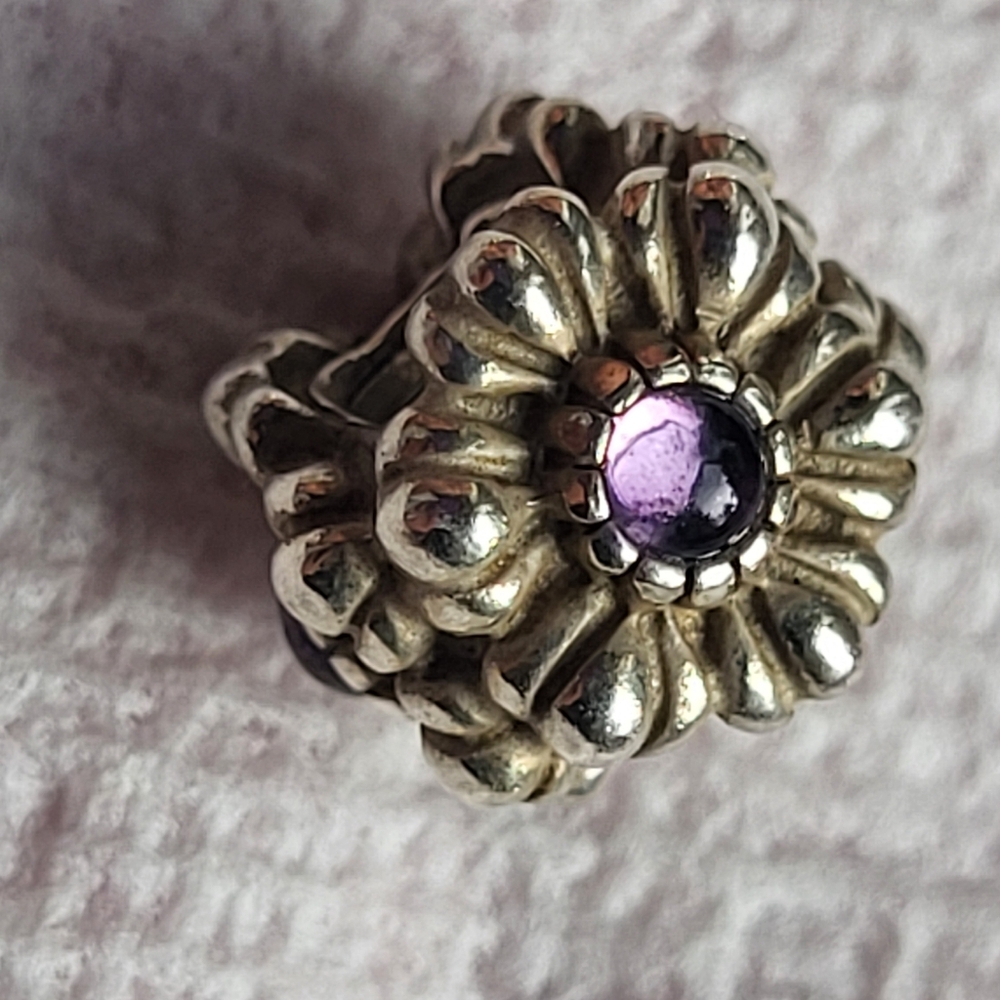 Authentic Pandora February Flower  Birthstone With Purple Stone